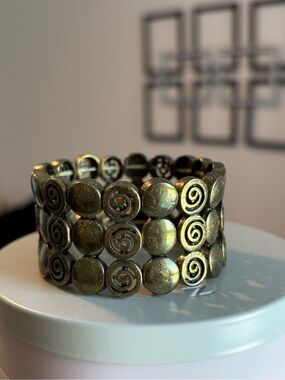 Antique Silver-Tone Spiral & Bead Stretch Bracelet